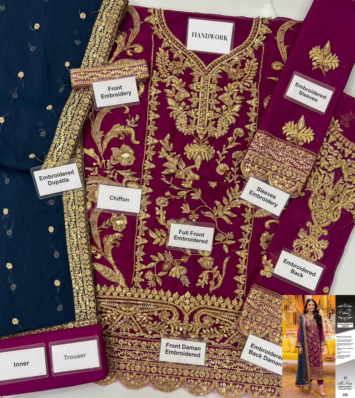 Luxury Chiffon - Asim Jofa Luxury Chiffon Embroidered Dress